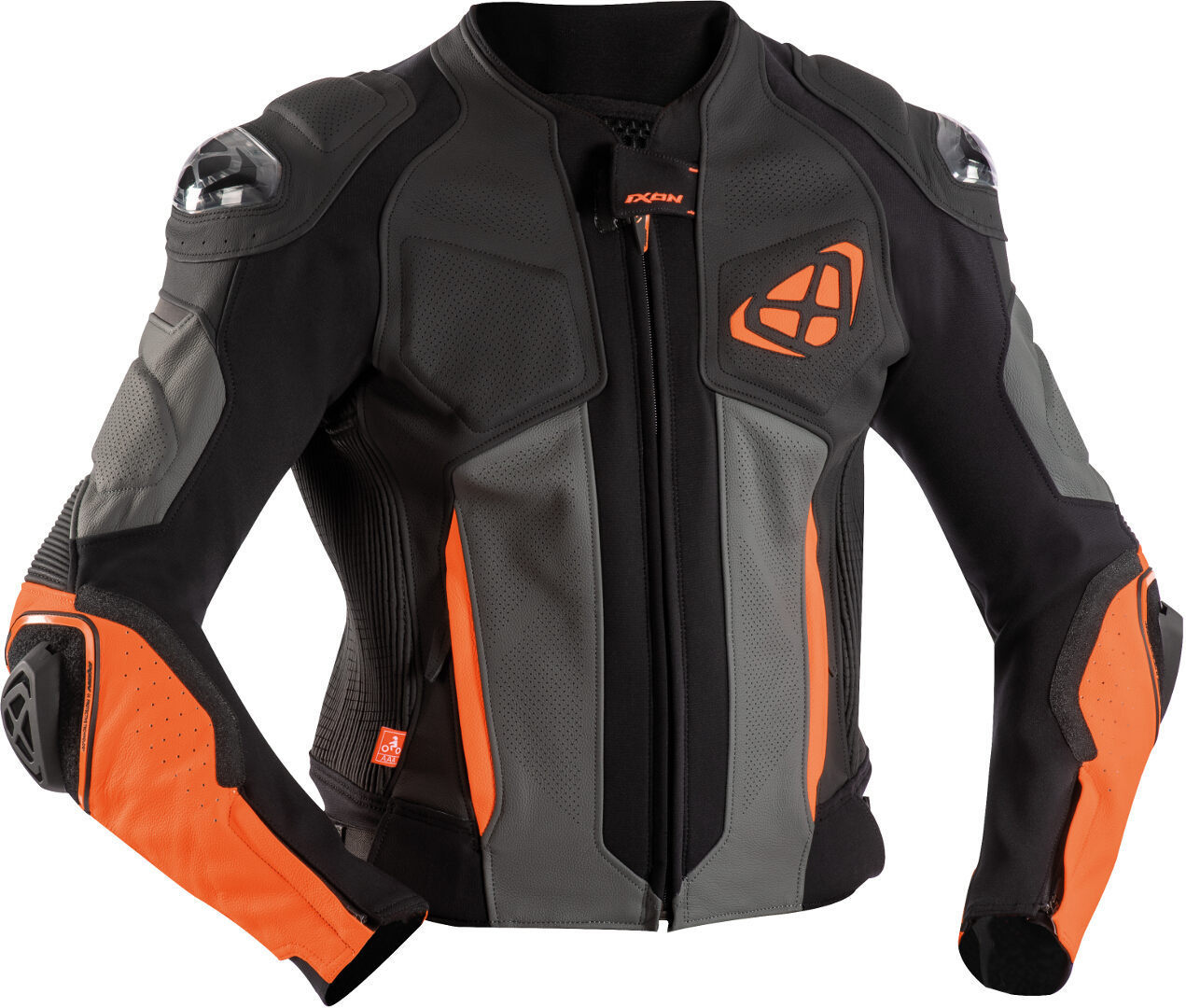 Ixon Vendetta Evo Chaqueta de cuero para motocicleta - Negro Gris Naranja (L)