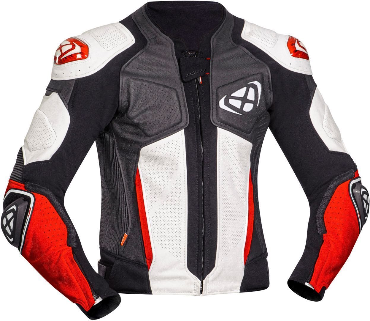 Ixon Vendetta Evo Chaqueta de cuero para motocicleta - Negro Blanco Rojo (3XL)