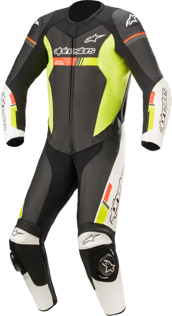 Alpinestars GP Force Chaser Traje de cuero de motocicleta de una pieza - Negro Blanco Rojo Amarillo (52)