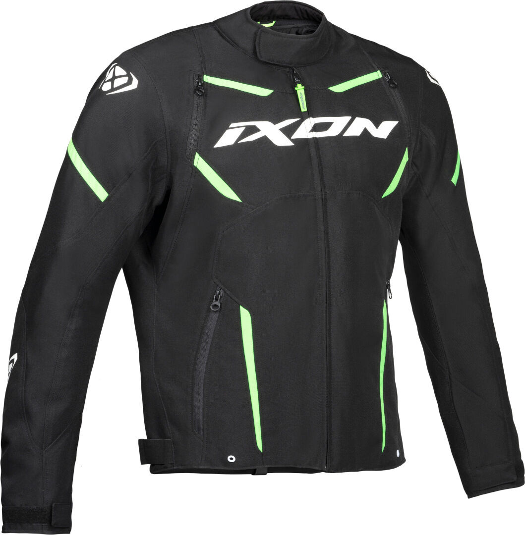 Ixon Striker Chaqueta textil impermeable para motocicleta - Negro Blanco Verde (2XL)