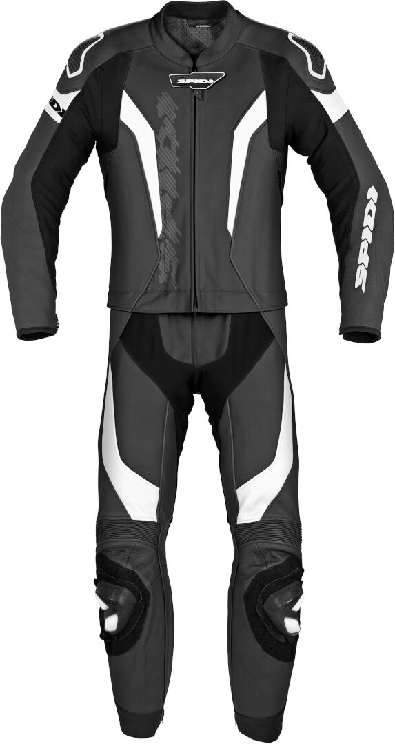 Spidi Laser Touring Traje de cuero de motocicleta de dos piezas - Negro Blanco (52)