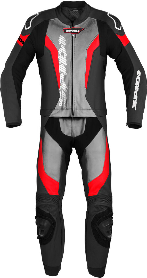 Spidi Laser Touring Traje de cuero de motocicleta de dos piezas - Negro Gris Rojo (50)