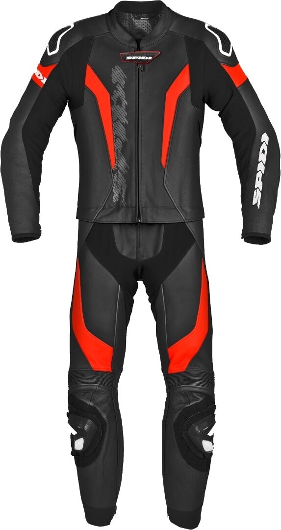 Spidi Laser Touring Traje de cuero de motocicleta de dos piezas - Negro Rojo (52)