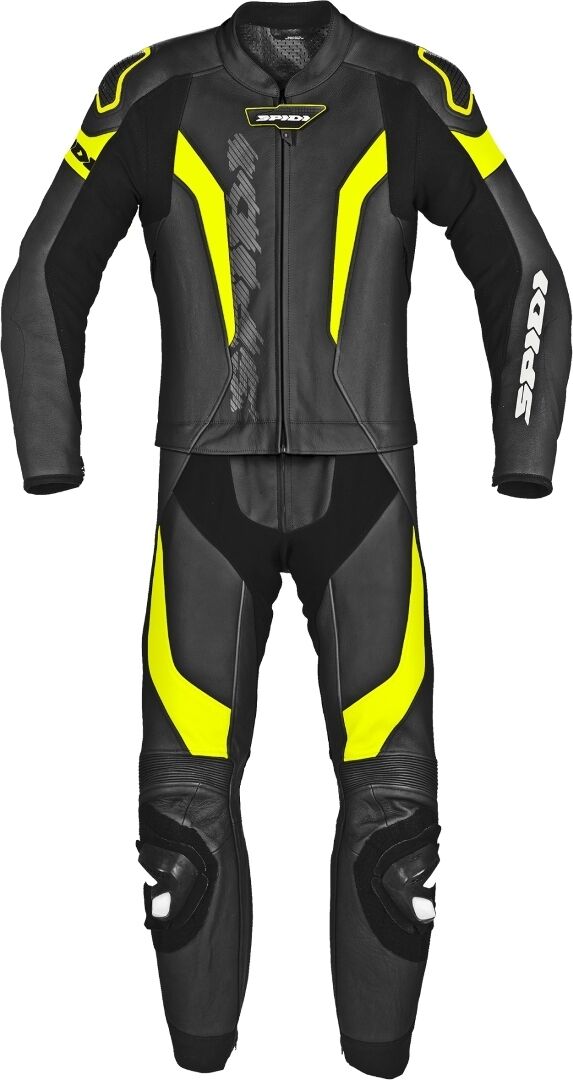 Spidi Laser Touring Traje de cuero de motocicleta de dos piezas - Negro Amarillo (48)