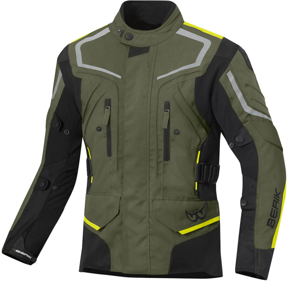 Berik Rallye Chaqueta textil de motocicleta impermeable - Negro Verde (52)