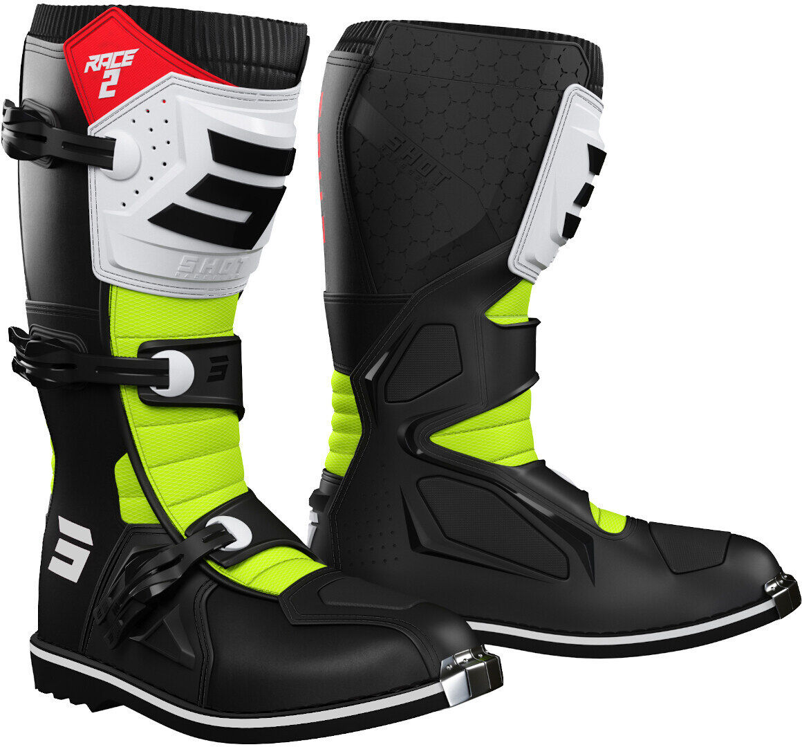 Shot Race 2 Botas de Motocross - Negro Blanco Amarillo (47)