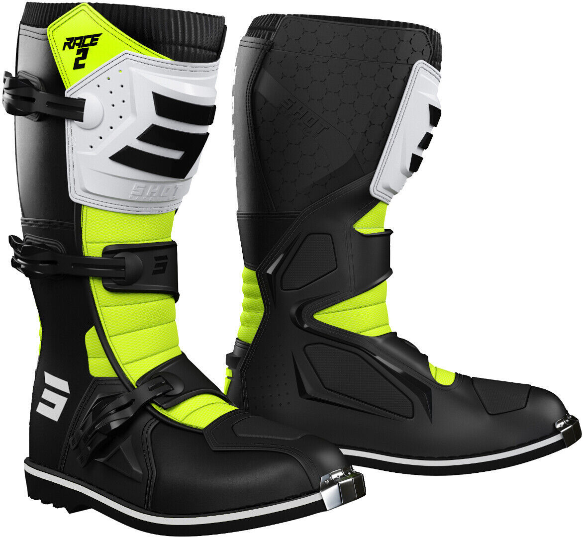 Shot Race 2 Botas de Motocross para Niños - Negro Blanco Amarillo (32)