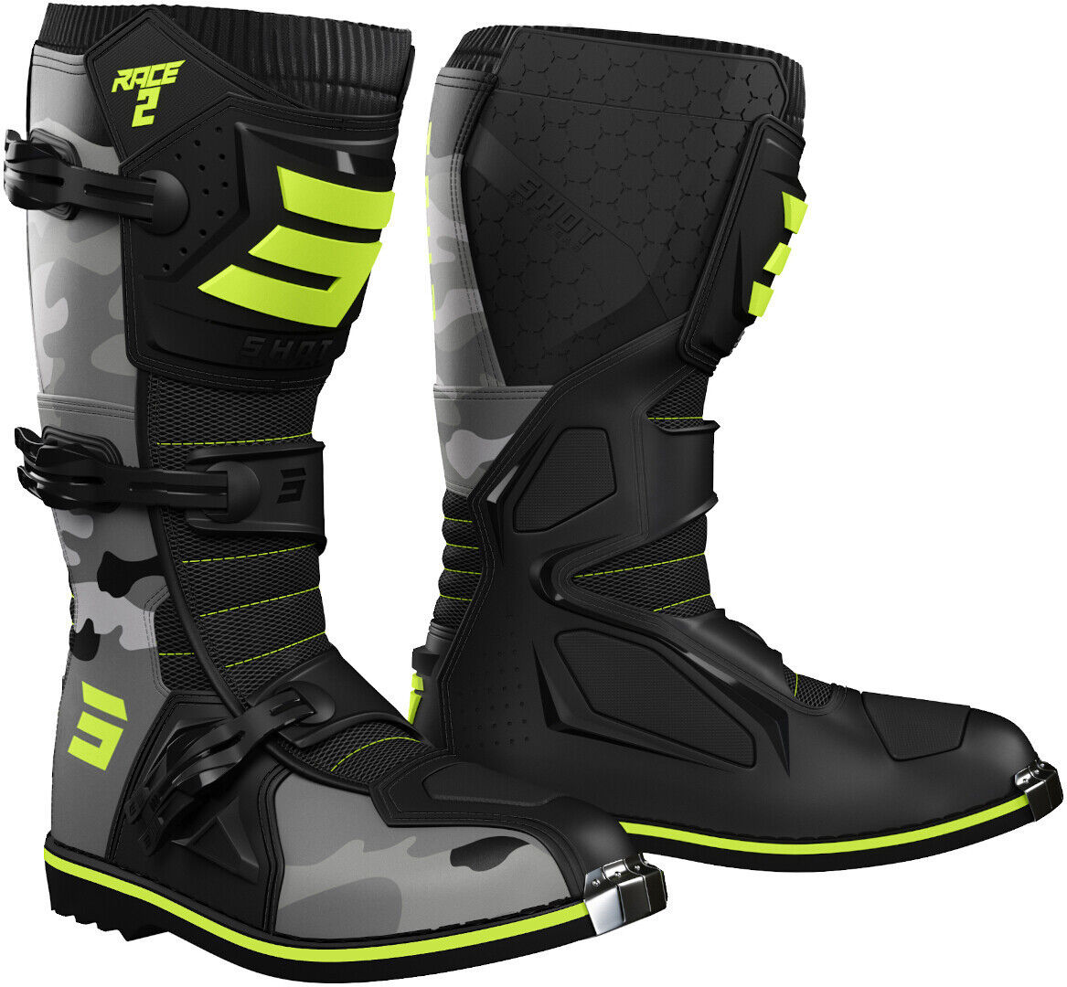 Shot Race 2 Botas de Motocross para Niños - Negro Amarillo (30)