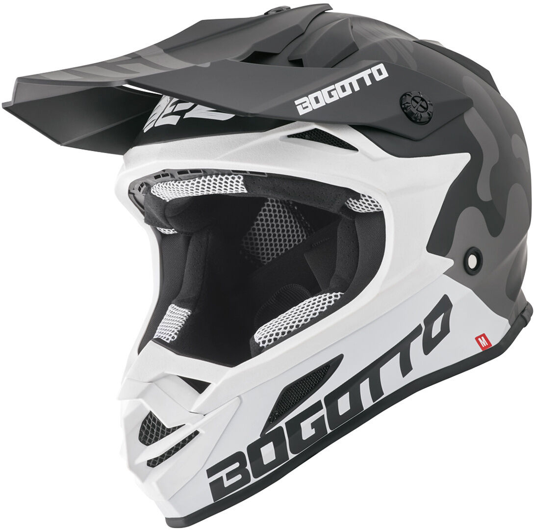 Bogotto V328 Camo Casco de motocross de fibra de vidrio - Negro Blanco (2XL)