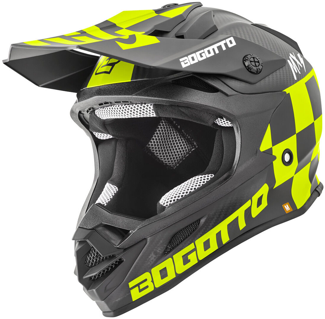 Bogotto V328 Xadrez Carbon Casco de Motocross - Negro Amarillo (XS)