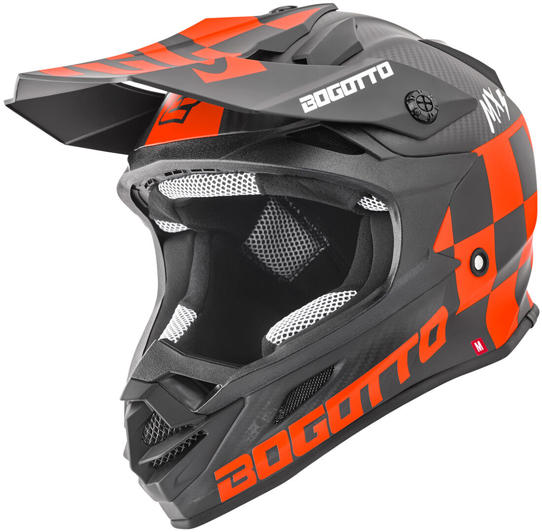 Bogotto V328 Xadrez Carbon Casco de Motocross - Negro Naranja (XL)