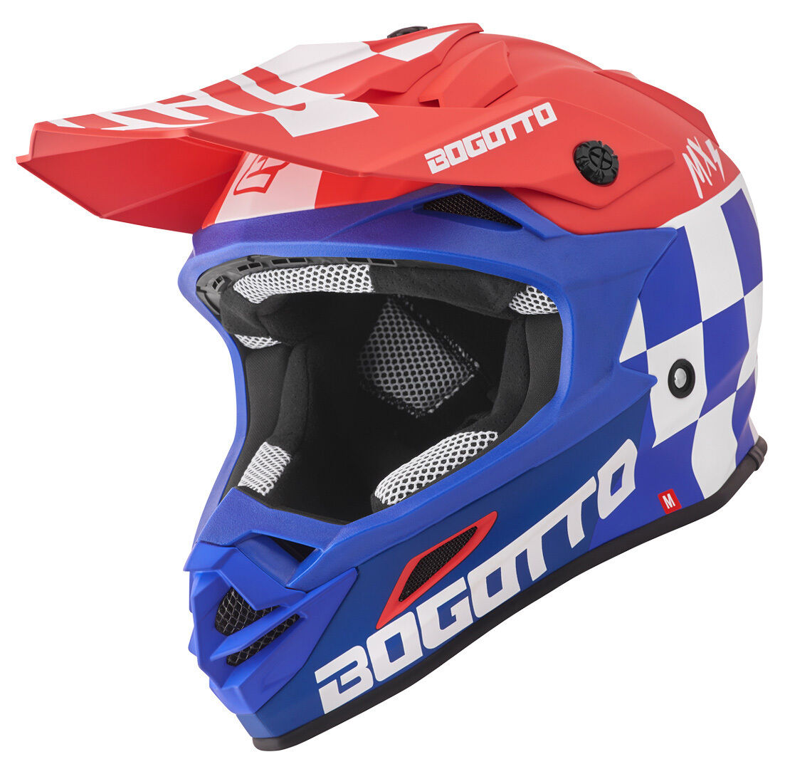 Bogotto V328 Xadrez Carbon Casco de Motocross - Blanco Rojo Azul (XS)