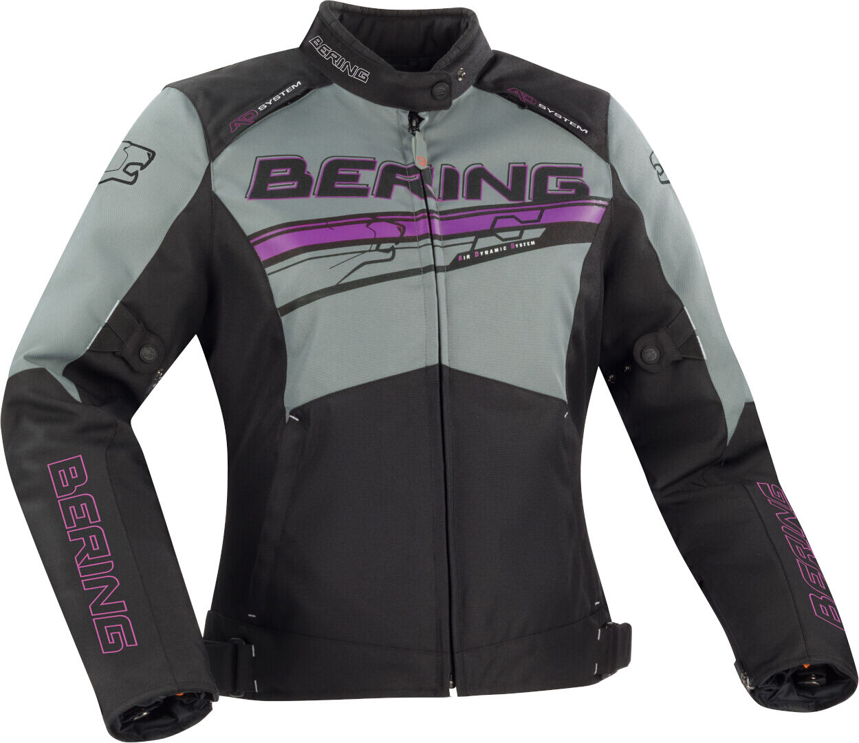 Bering Bario Damas motocicleta chaqueta textil - Negro Gris Rosa (38)