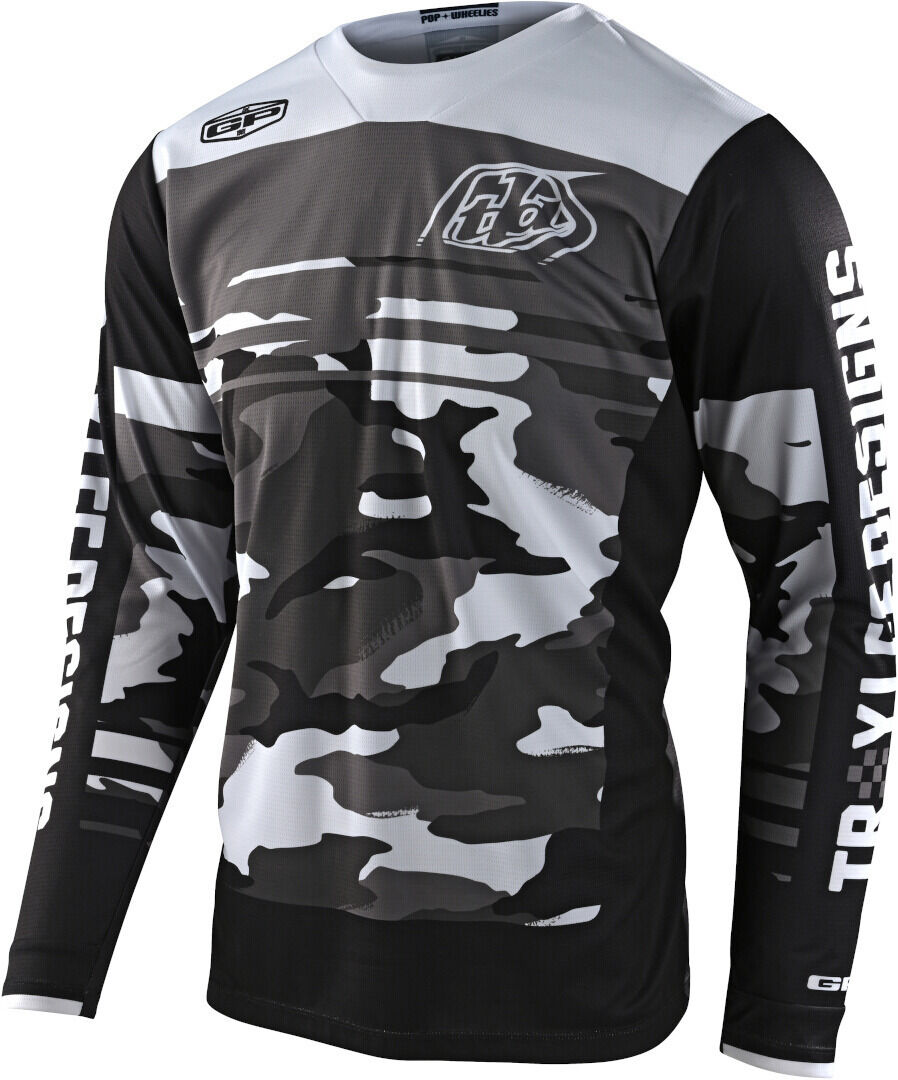 Lee GP Formula Camo Maillot Juvenil de Motocross - Negro Gris Blanco (XL)