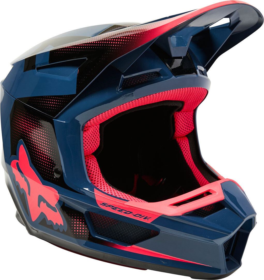 Fox V2 Dier Casco de Motocross - Rosa Azul (XL)