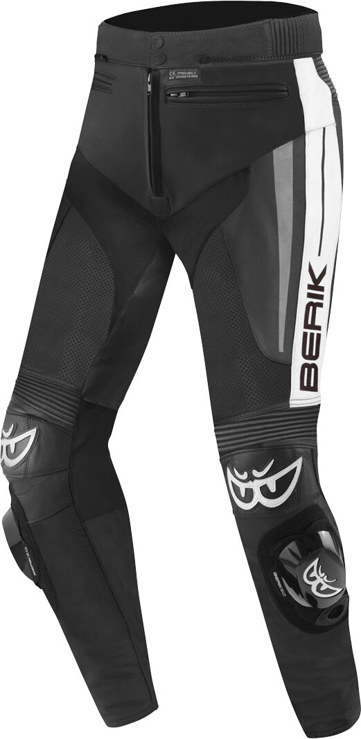 Berik Kendo Pantalones de cuero para motocicleta - Negro Blanco (52)