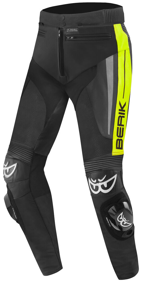 Berik Kendo Pantalones de cuero para motocicleta - Negro Amarillo (52)