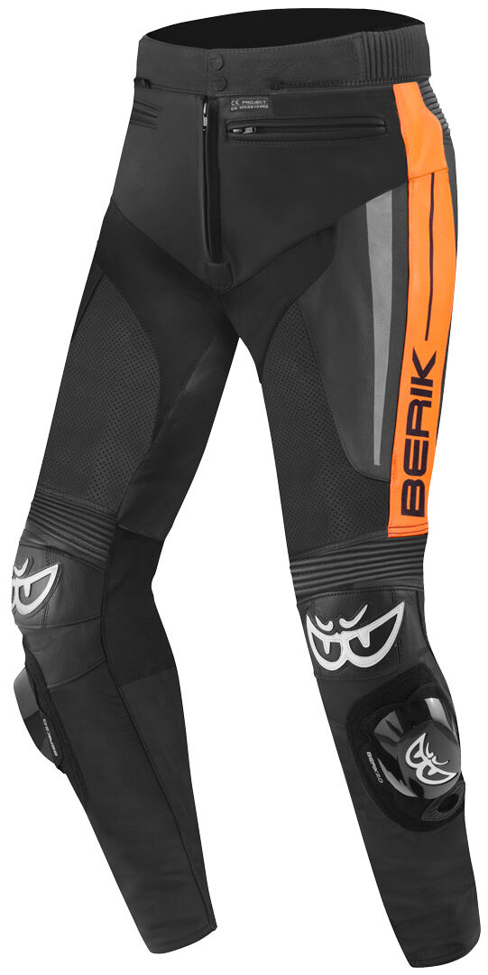 Berik Kendo Pantalones de cuero para motocicleta - Negro Naranja (50)