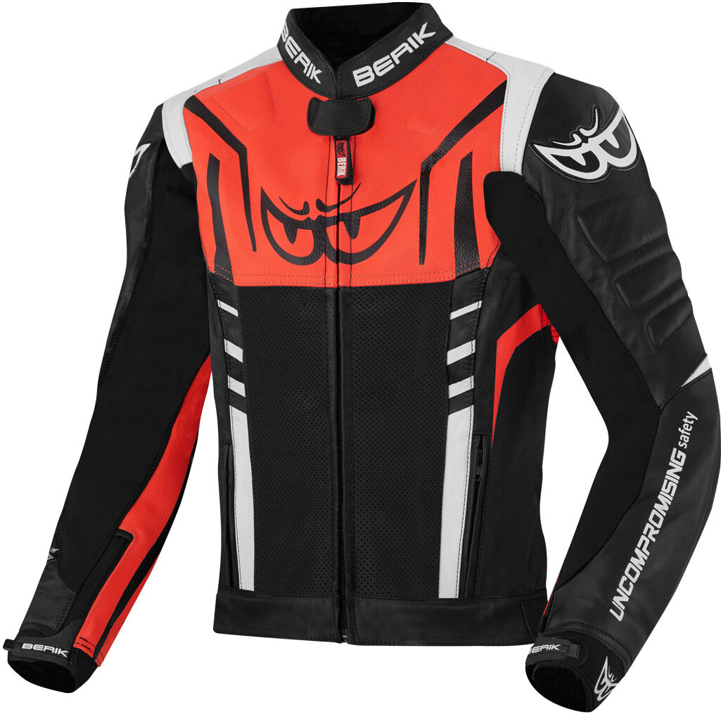 Berik Striper Chaqueta de cuero para motocicleta - Negro Blanco Rojo (48)