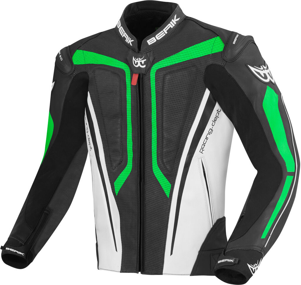 Berik Street Pro Chaqueta de cuero para motocicleta - Negro Blanco Verde (52)