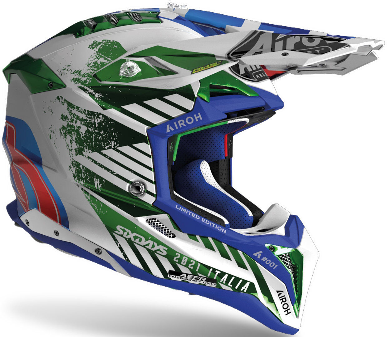 Airoh Aviator 3 Six Days Italy 2021 Carbon Casco de motocross - Blanco Rosa Verde