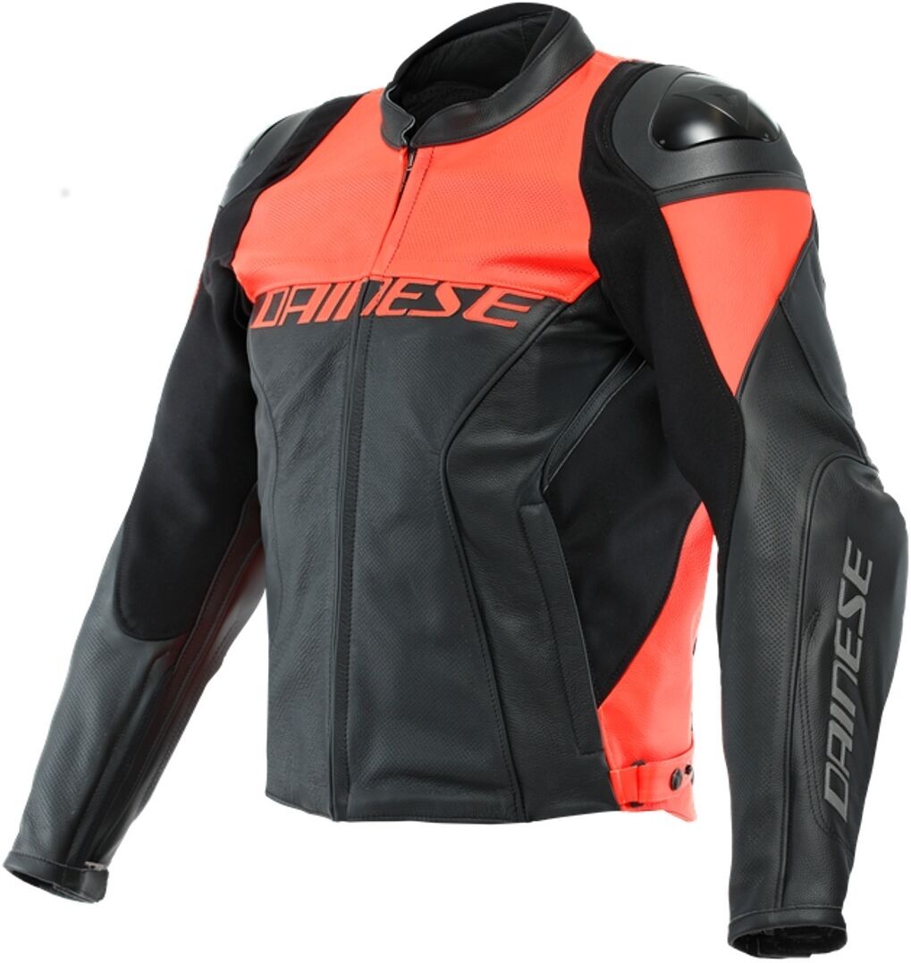 Dainese Racing 4 Chaqueta de cuero de motocicleta perforada - Negro Rojo (54)