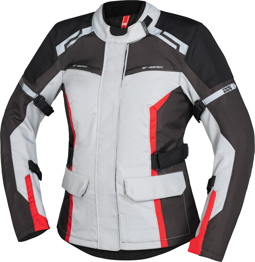 IXS Evans-ST 2.0 Chaqueta textil impermeable para mujer - Gris Rojo (XL)