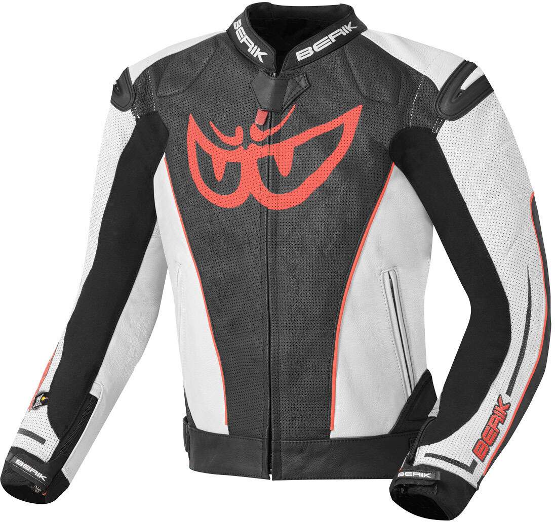 Berik Street Chaqueta de cuero para moto - Negro Blanco (50)