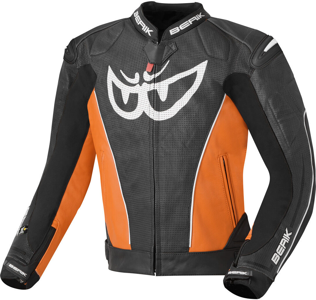 Berik Street Chaqueta de cuero para moto - Negro Naranja (52)