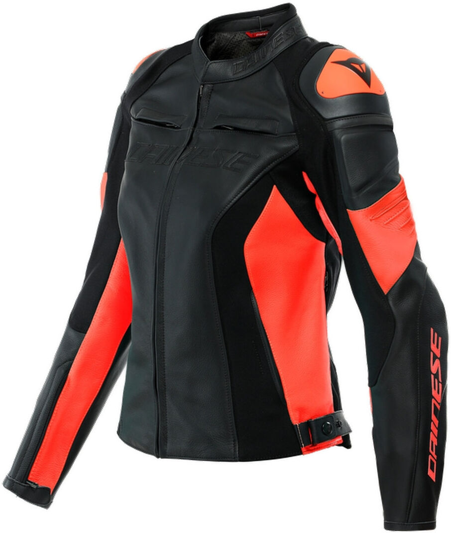 Dainese Racing 4 Chaqueta de cuero para motocicleta para damas - Negro Rojo (48)