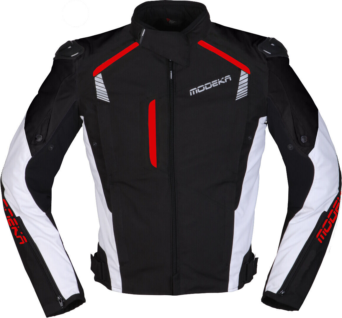 Modeka Lineos Chaqueta textil para motocicleta - Negro Blanco Rojo (XL)