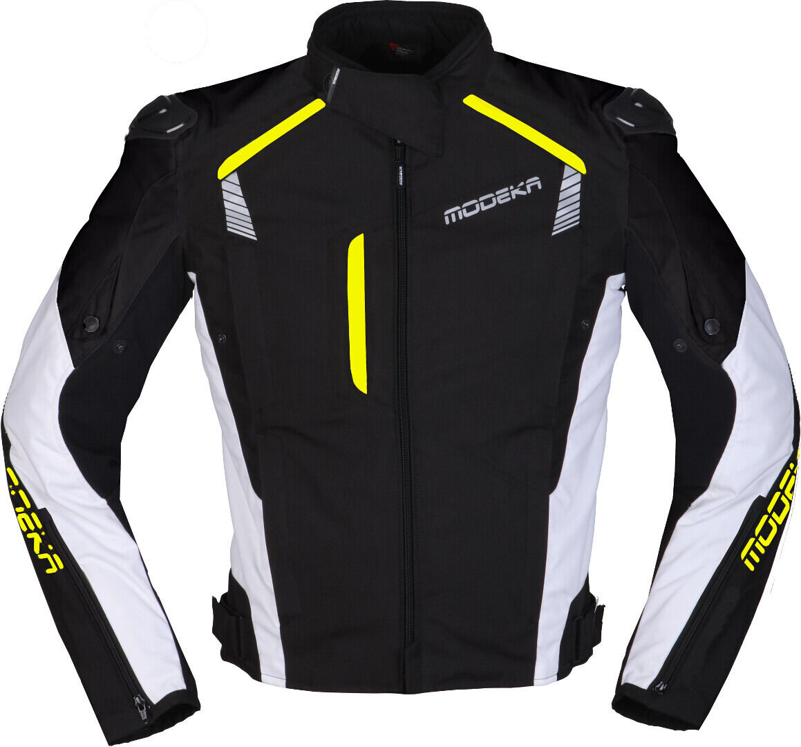 Modeka Lineos Chaqueta textil para motocicleta - Negro Blanco Amarillo (XS)