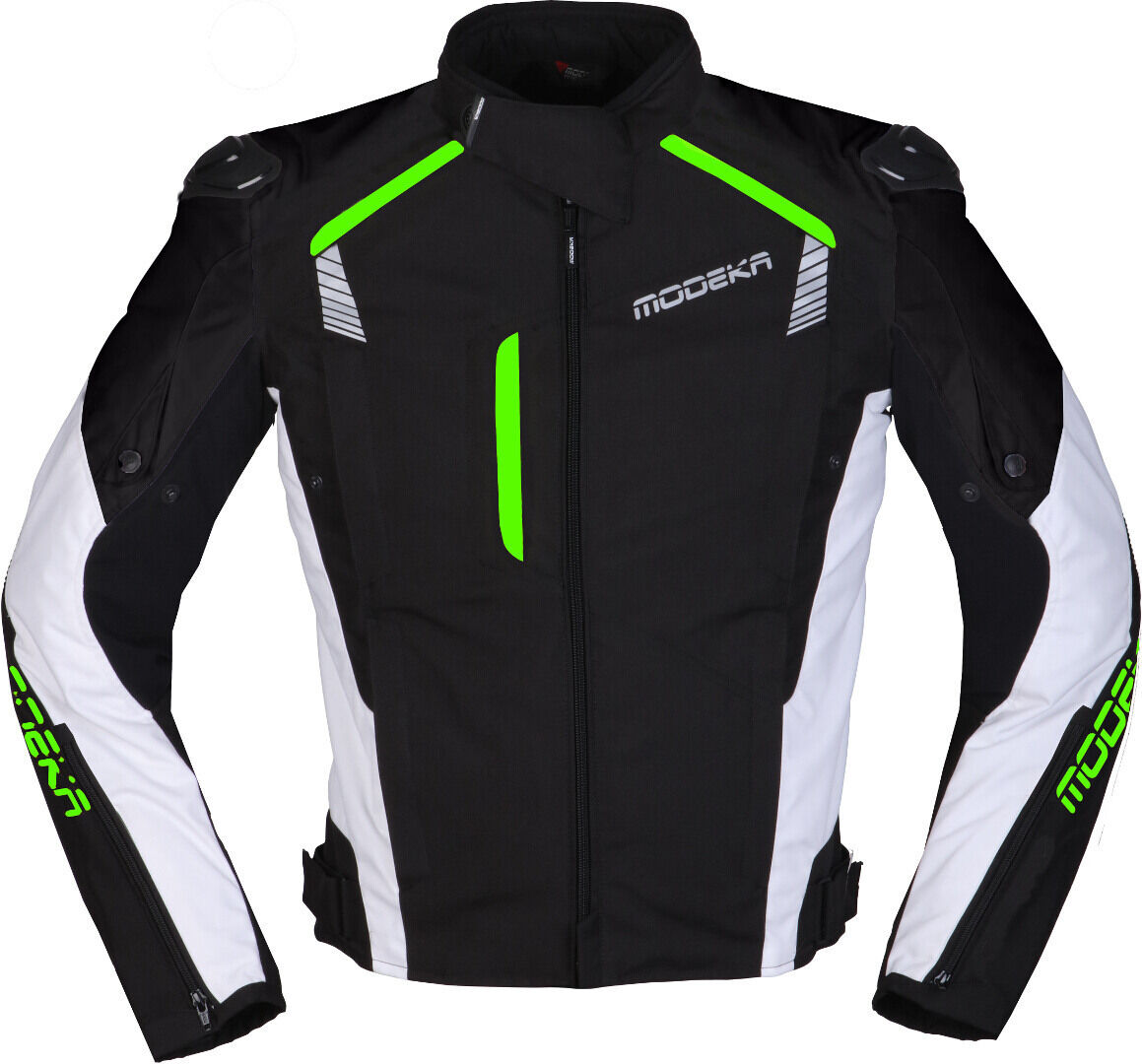 Modeka Lineos Chaqueta textil para motocicleta - Negro Blanco Verde (2XL)