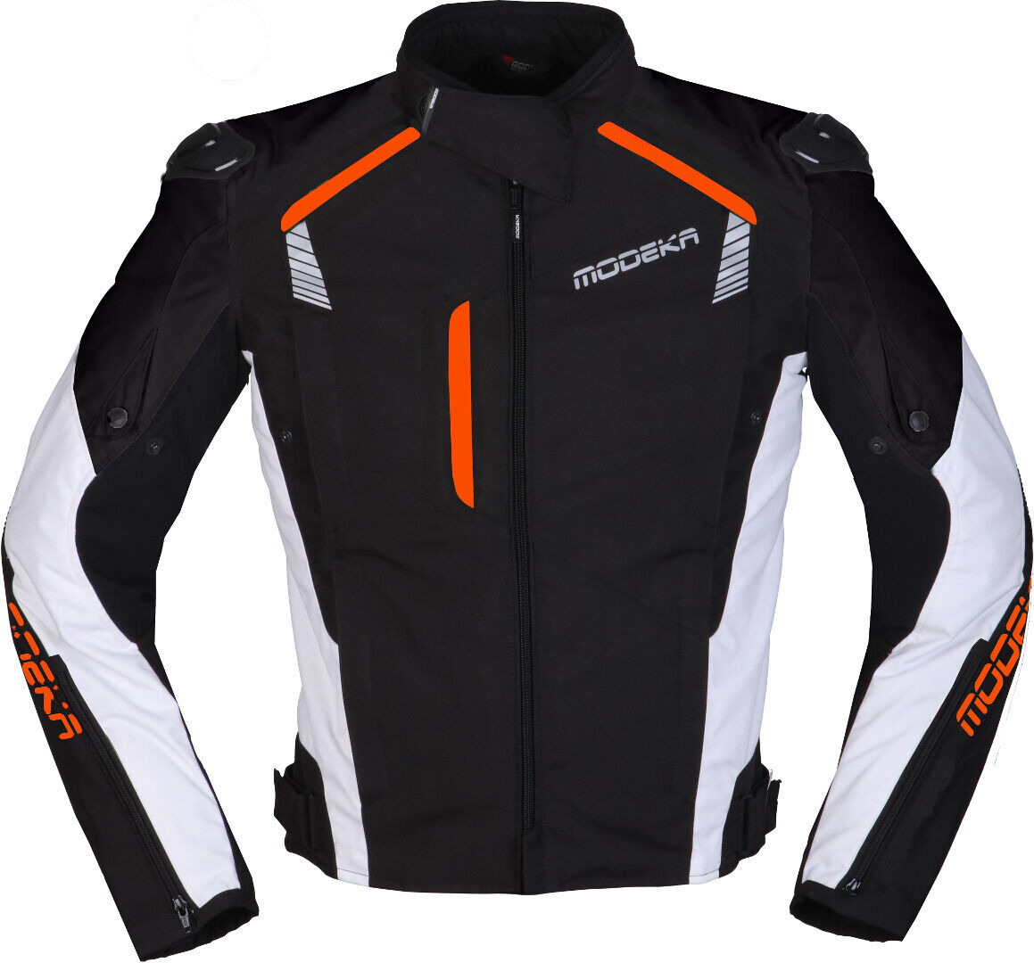 Modeka Lineos Chaqueta textil para motocicleta - Negro Blanco Naranja (3XL)