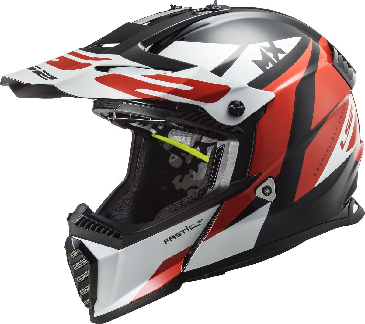 LS2 MX437 Fast Evo Strike Casco de motocross - Negro Blanco Rojo (2XL)