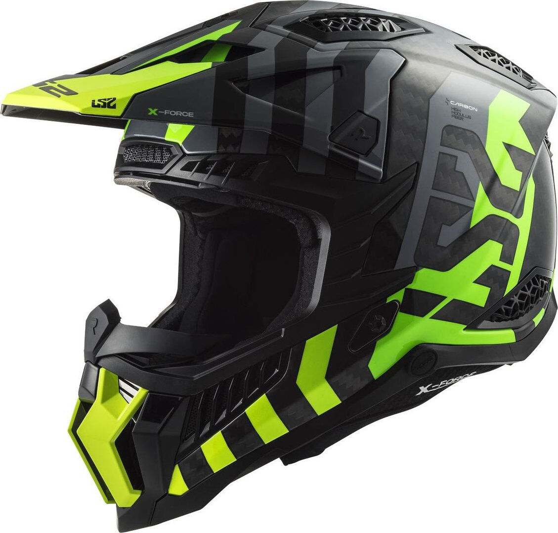 LS2 MX703 X-Force Barrier Carbon Casco de motocross - Negro Verde (XL)