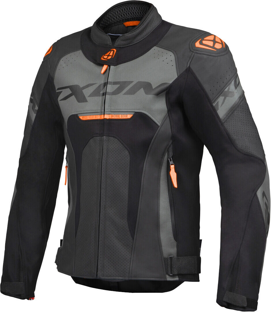 Ixon Jackal JKT Chaqueta de cuero para motocicleta - Negro Gris Naranja (2XL)