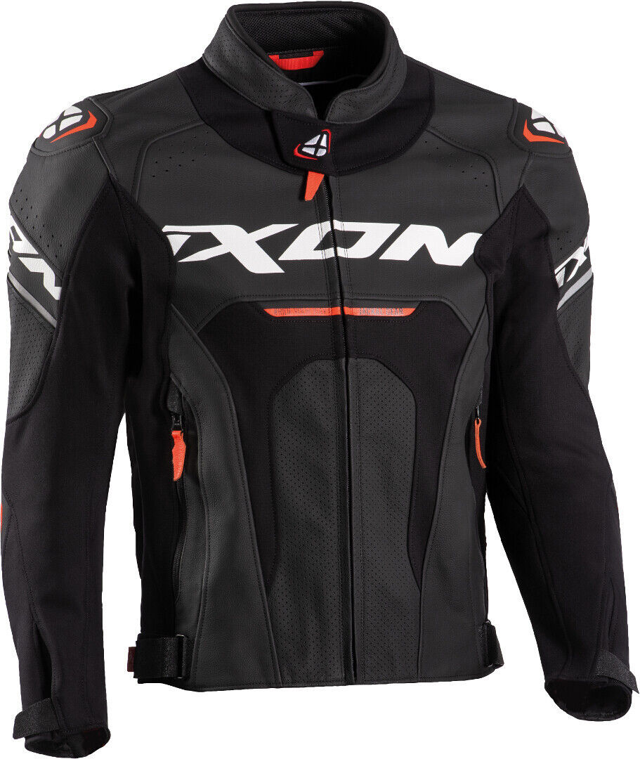 Ixon Jackal JKT Chaqueta de cuero para motocicleta - Negro Blanco Rojo (3XL)