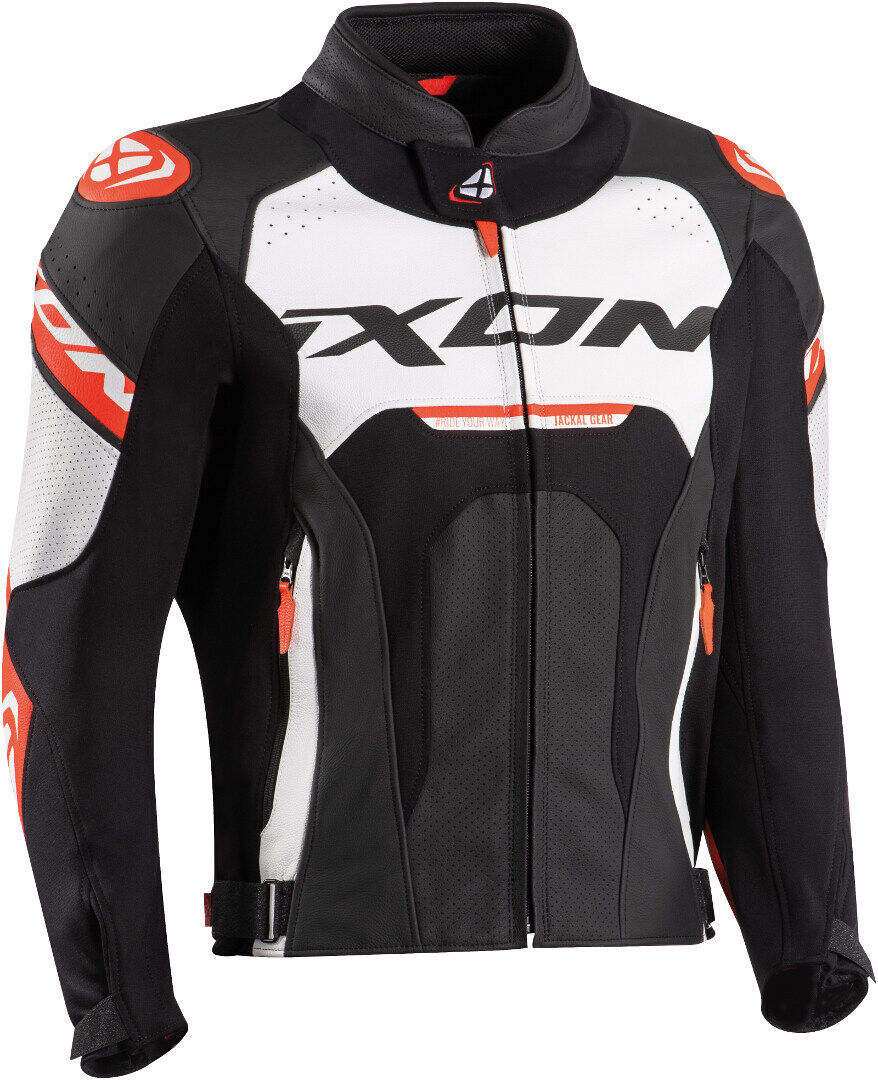 Ixon Jackal JKT Chaqueta de cuero para motocicleta - Negro Blanco Rojo (S)