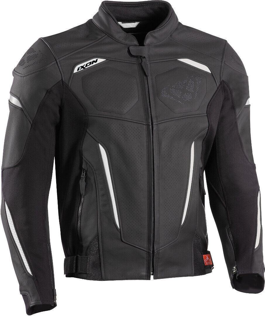 Ixon Ceros Chaqueta de cuero para motocicleta - Negro Blanco (2XL)