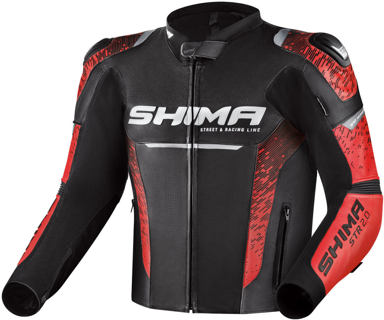SHIMA STR 2.0 Chaqueta de cuero para motocicleta - Negro Rojo (48)