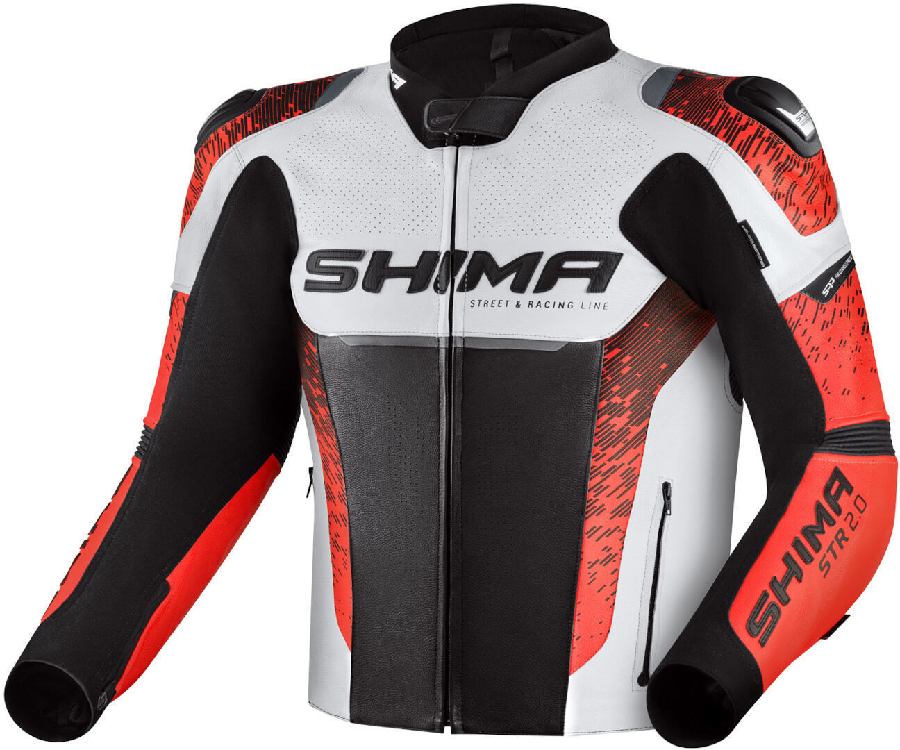 SHIMA STR 2.0 Chaqueta de cuero para motocicleta - Negro Blanco Rojo (46)
