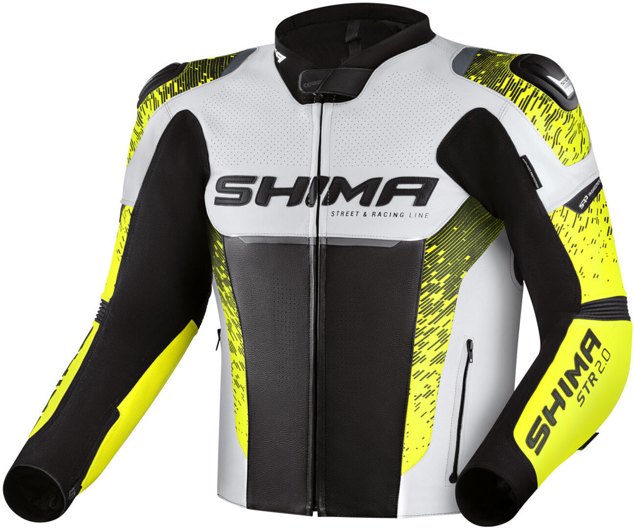 SHIMA STR 2.0 Chaqueta de cuero para motocicleta - Negro Blanco Amarillo (52)