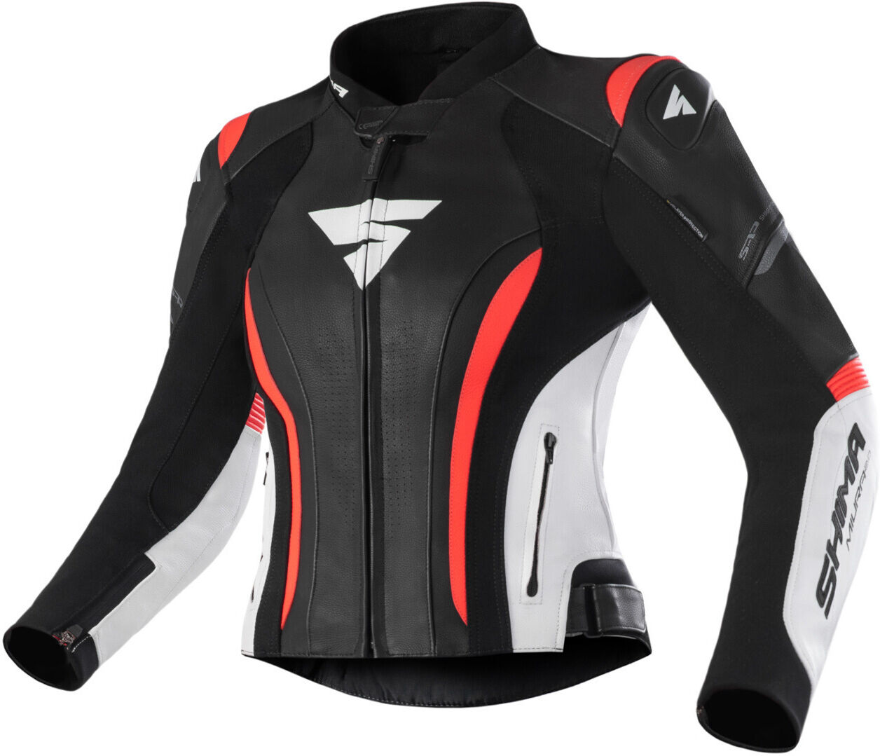 SHIMA Miura 2.0 Chaqueta de cuero para motocicleta para damas - Negro Blanco Rojo (34)