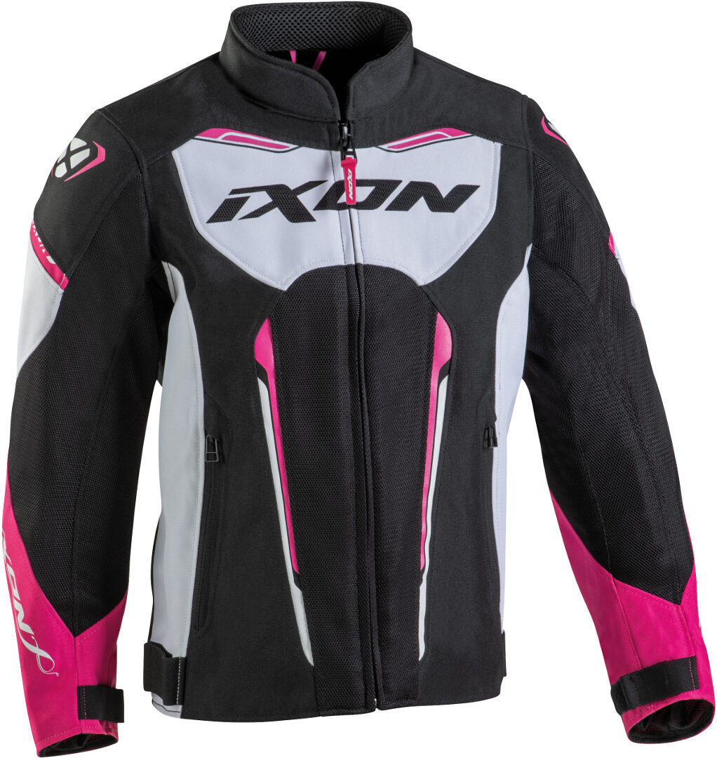 Ixon Striker Air L Chaqueta textil para motocicletas para niños - Negro Blanco Rosa (8 años)