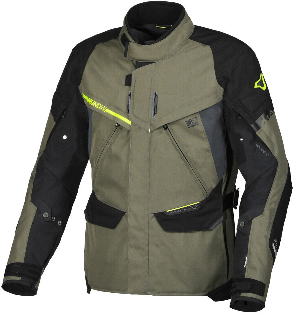 Macna Mundial chaqueta textil impermeable para motocicletas - Negro Verde (2XL)