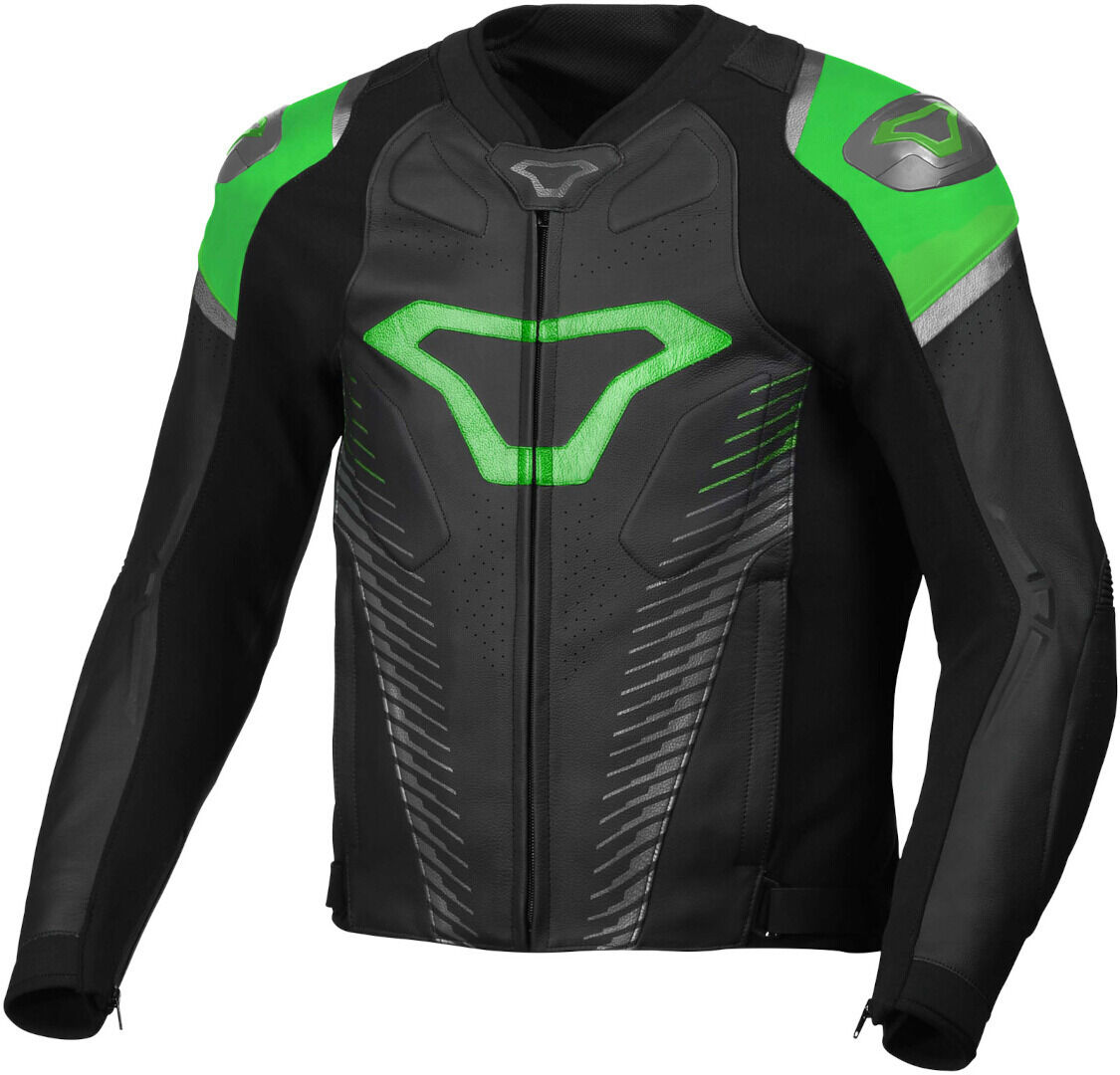 Macna Tronniq Chaqueta de cuero para motocicleta - Negro Verde (48)