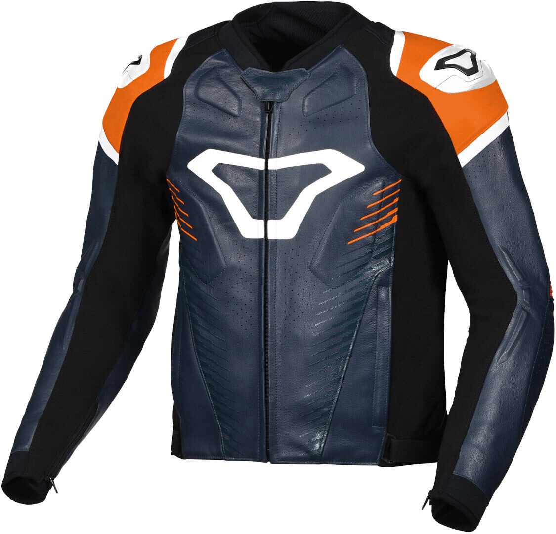 Macna Tronniq Chaqueta de cuero para motocicleta - Azul Naranja (48)