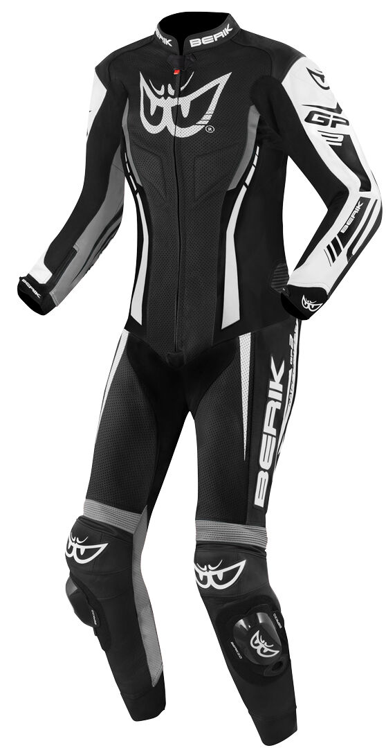 Berik Monza Damas de una pieza traje de cuero de motocicleta - Negro Gris Blanco (48)
