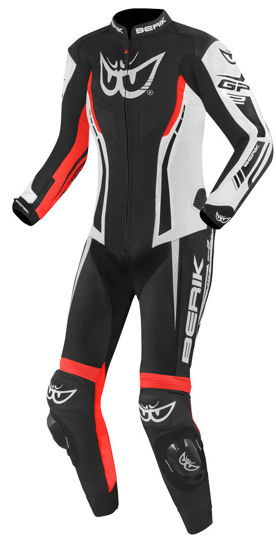 Berik Monza Damas de una pieza traje de cuero de motocicleta - Negro Blanco Rojo (40)